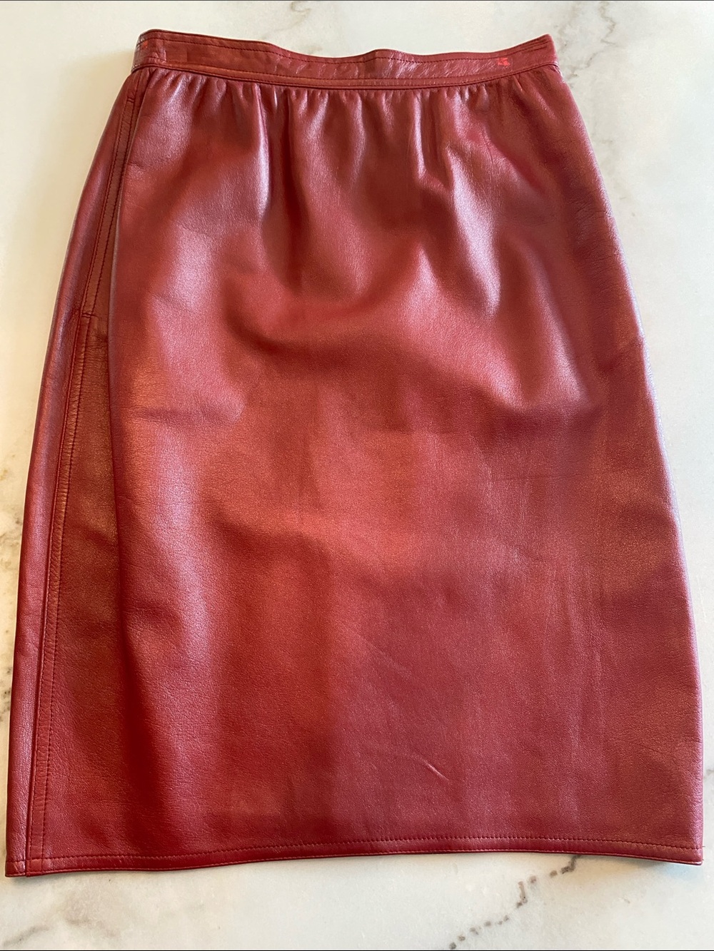 Red Leather Pencil Skirt - Women